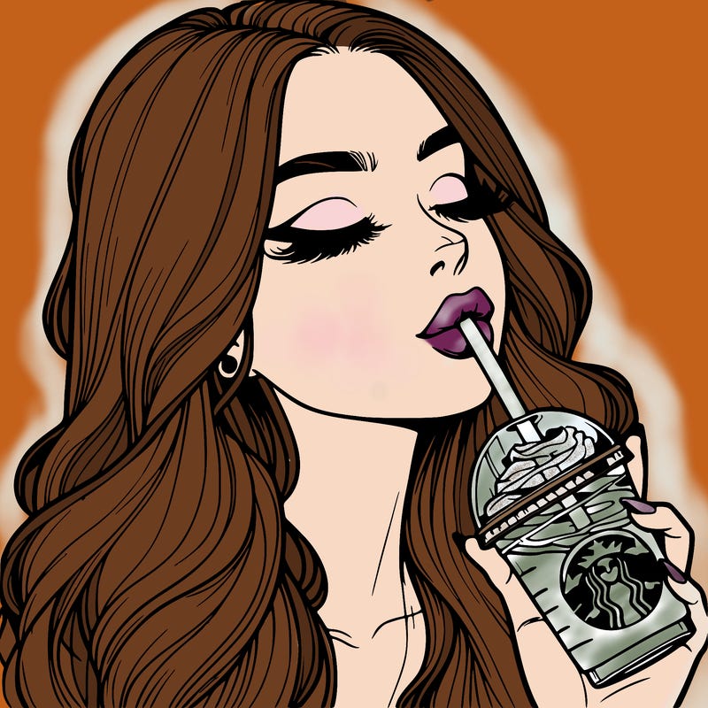 realistic girl drinking starbucks
