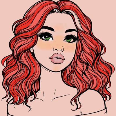 realistic girl with wavy hair and lips