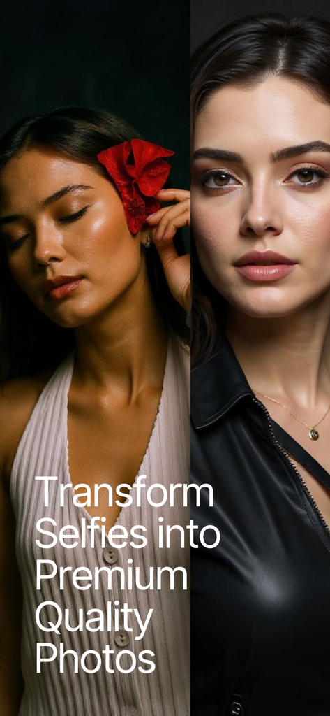 BetterPics Studio Photoshoot - Two high quality AI generated portraits of women showing professional makeup and lighting styles