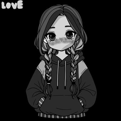 a realistic girl with a oversized hoodie and she has braids