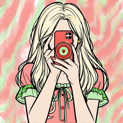 a realistic girl holding her phone taking pictures