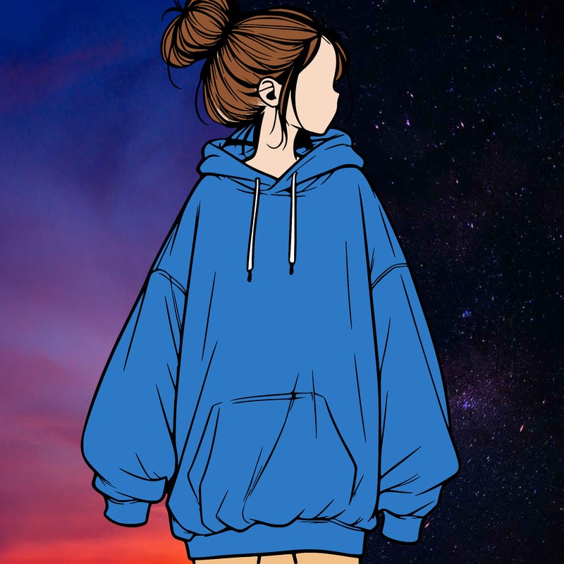 realistic girl with a oversized sweatshirt on and a bun