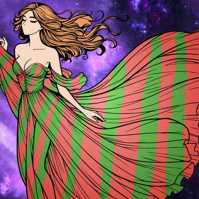 realistic woman in dress flowing the the wind