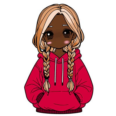 a realistic girl with a oversized hoodie and she has braids