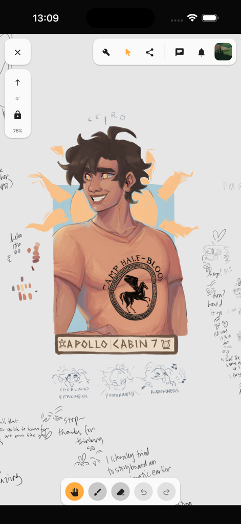 malmal: draw together - Un dibujo digital de un personaje de Apollo Cabin 7 en un lienzo colaborativo en la aplicación malmal