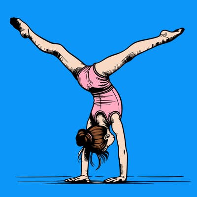 realistic gymnastic hand stand girl in four splits