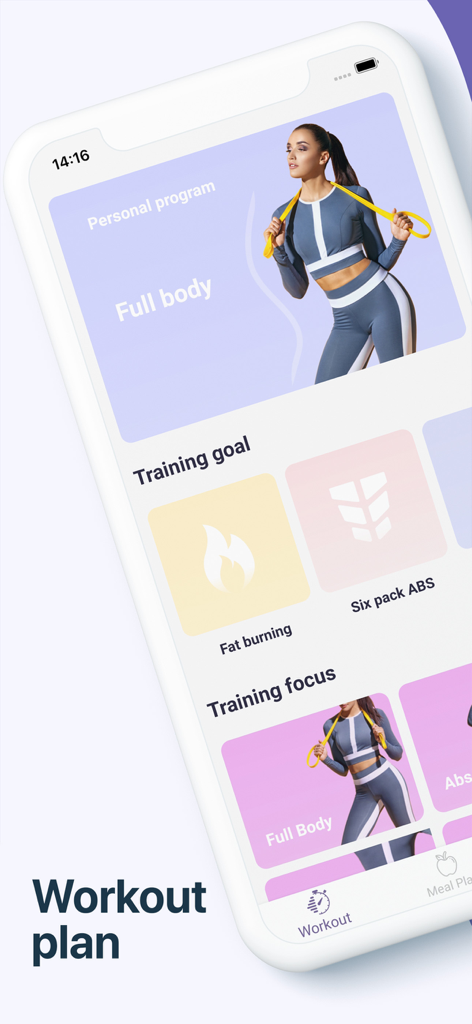 Lose Weight Workout app interface showing training goals and full body exercise plans