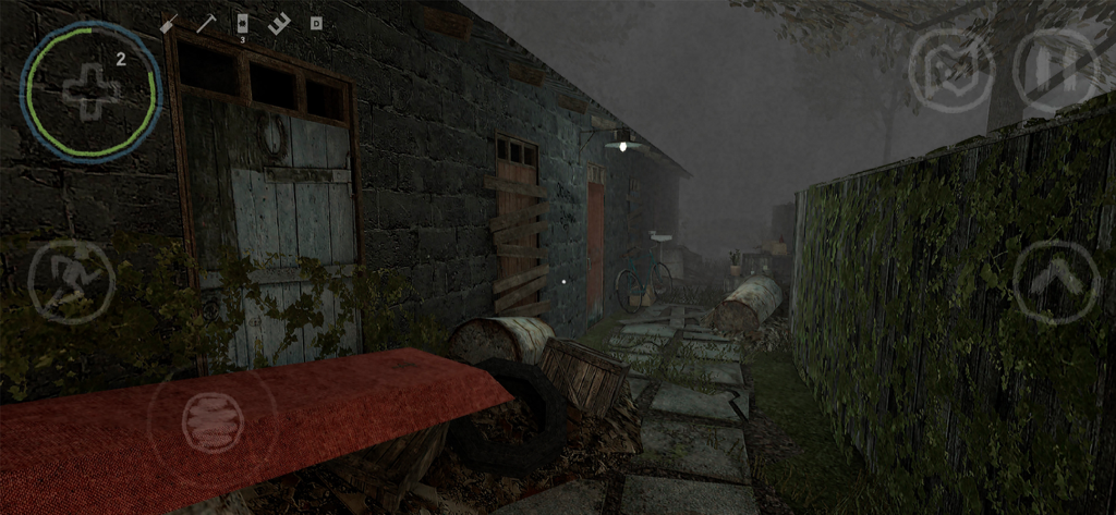 Soviet Project: Horror game - First person perspective of a foggy alleyway in Soviet Project horror game