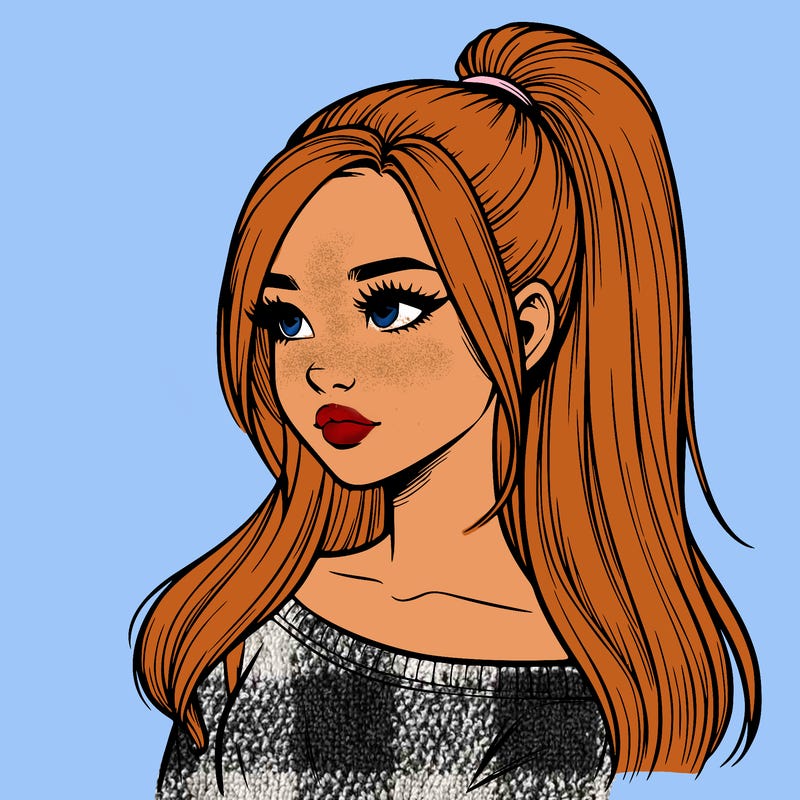 realistic girl with a high ponytail