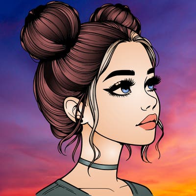 realistic girl with buns on the top of her head