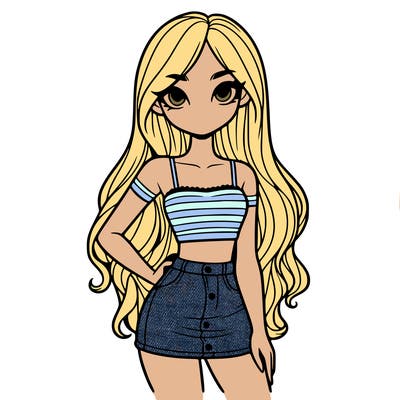 girl in crop top cute skirt and long hair