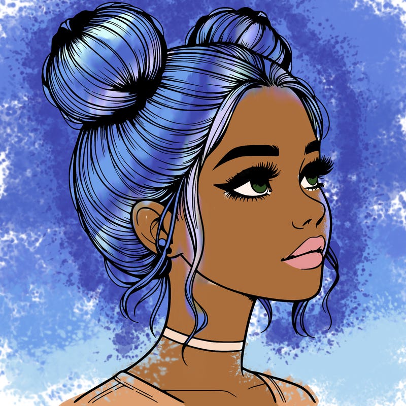 realistic girl with buns on the top of her head