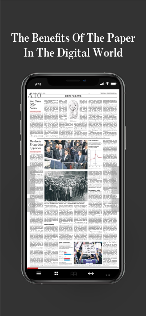 WSJ Print Edition - Uno schermo di smartphone che mostra una copia digitale del quotidiano cartaceo del Wall Street Journal con il suo layout e la sua tipografia originali