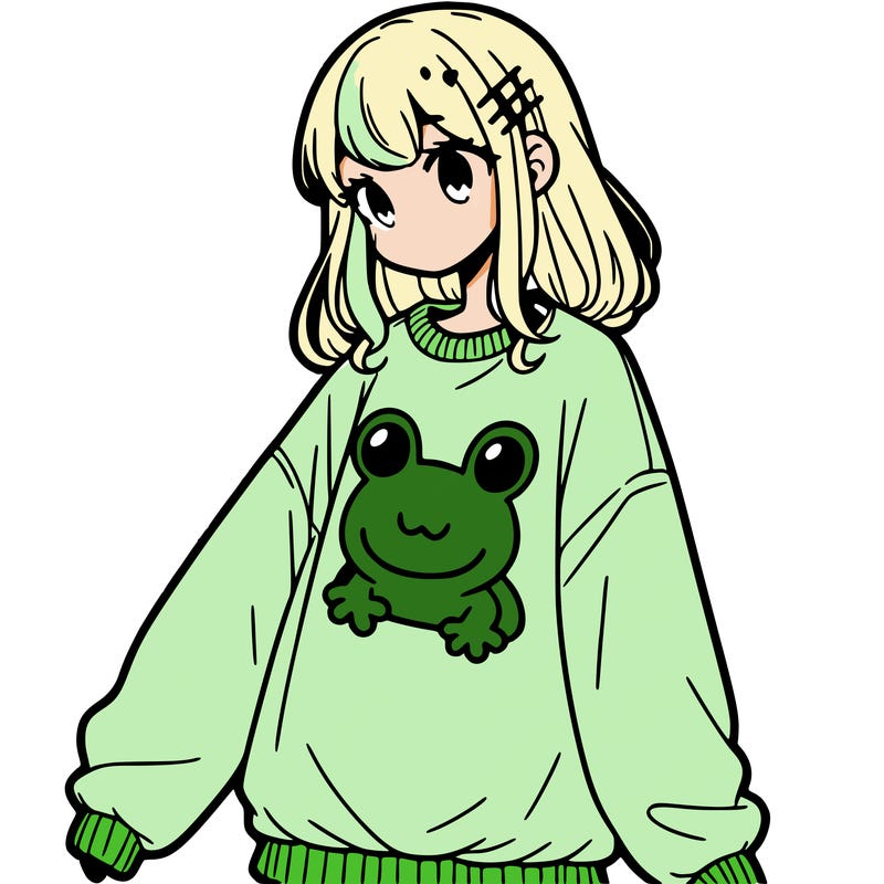 girl wearing frogging sweatshirt