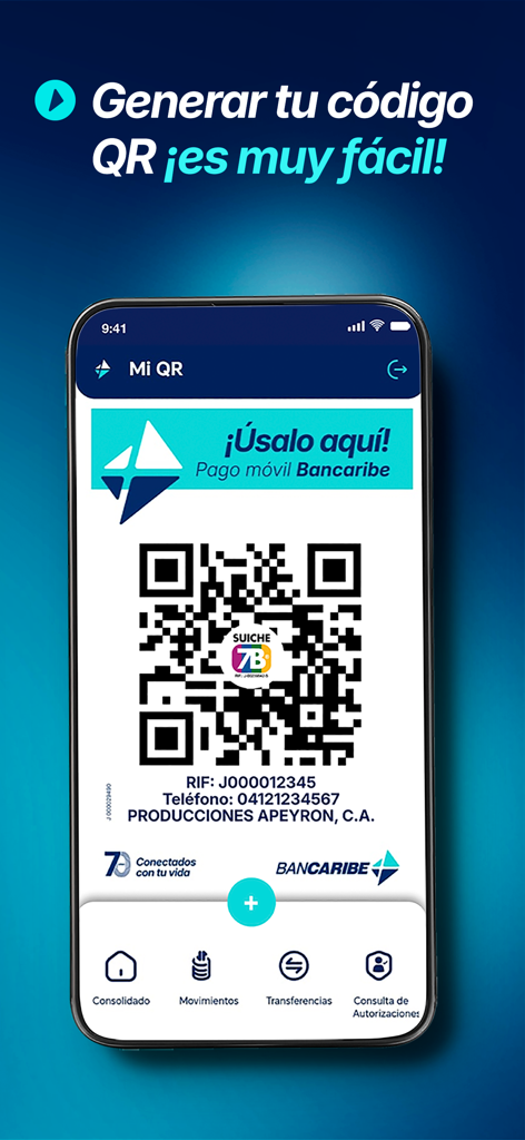 Conexión Digital Empresas - Smartphone screen of Conexion Digital Empresas app displaying a business QR code for mobile payments
