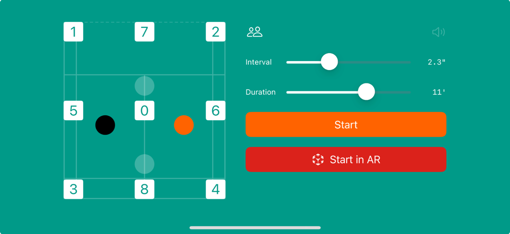 Badminton-Footwork - Interface of the badminton footwork app showing doubles training setup and AR mode options