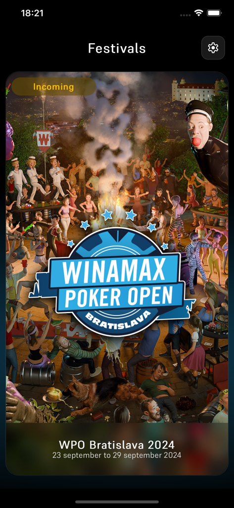 Winamax Live - Winamax Live app screen showing the upcoming Winamax Poker Open Bratislava 2024 event