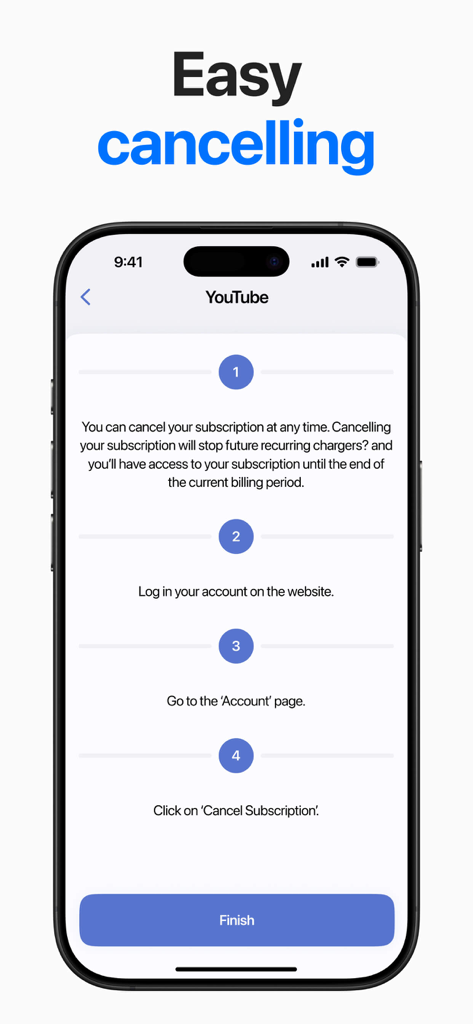 Step by step instructions on how to cancel a YouTube subscription within the app.