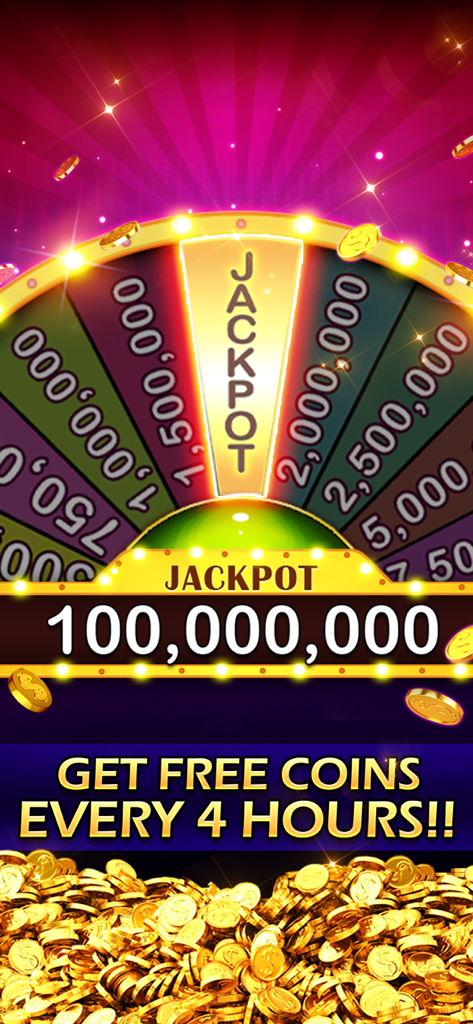 Royal Jackpot Slots & Casino - A bonus roulette wheel in the Royal Jackpot Slots app showing a jackpot prize of 100 million coins.