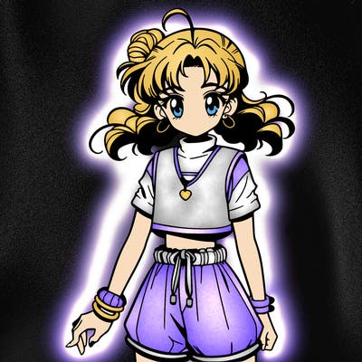 anime girl in a crop top and shorts