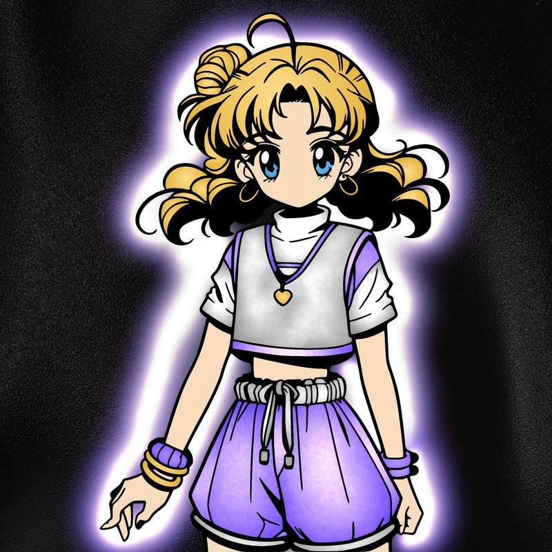 anime girl in a crop top and shorts