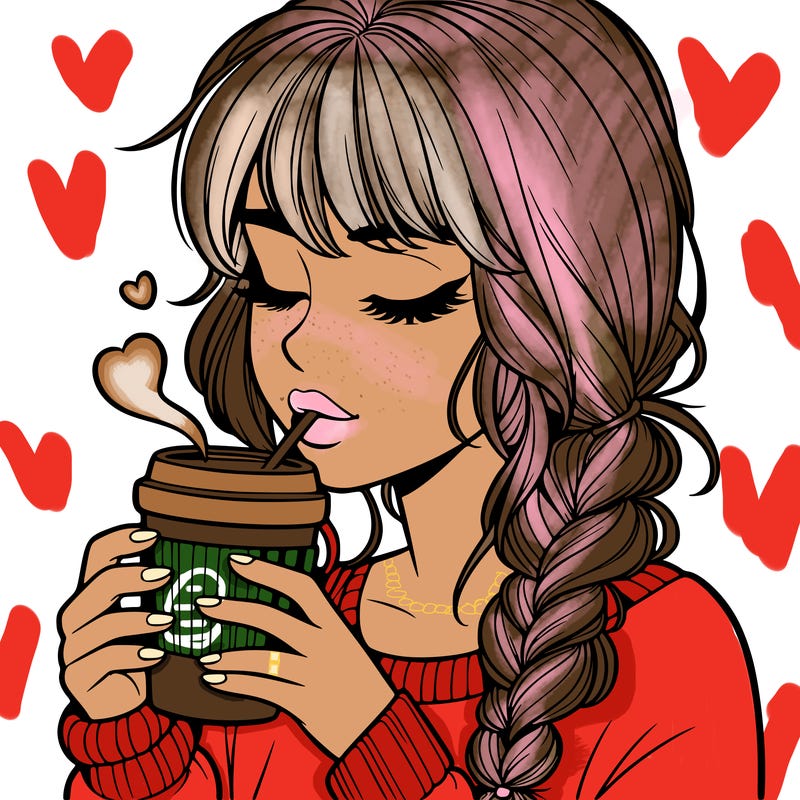 realistic girl drinking coffee