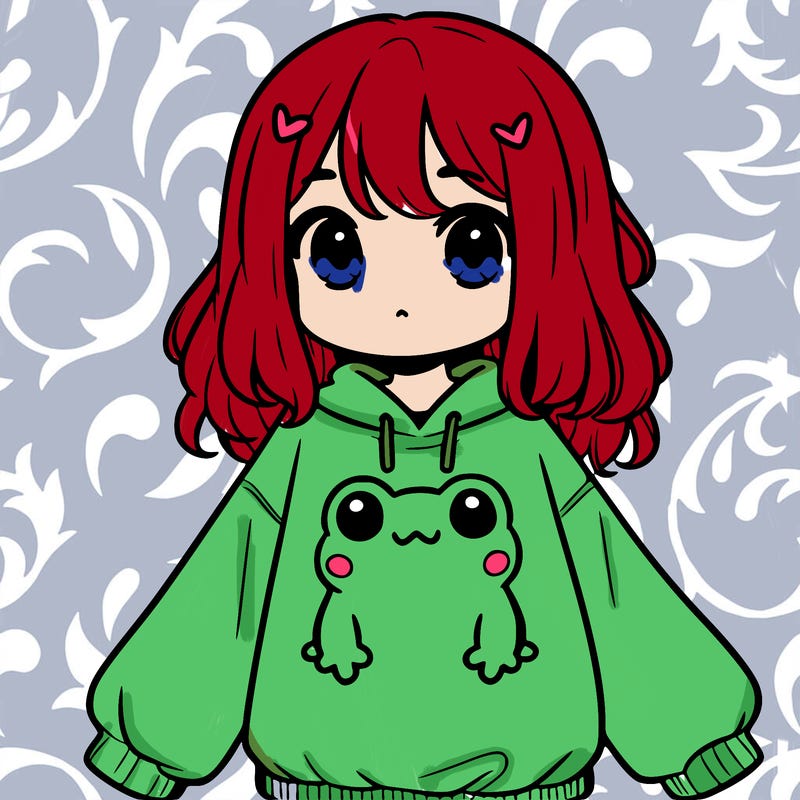girl wearing frogging sweatshirt