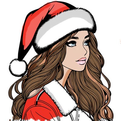 realistic girl in santa hat