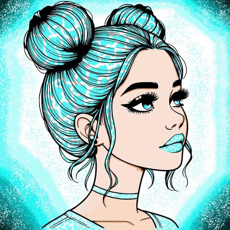realistic girl with buns on the top of her head