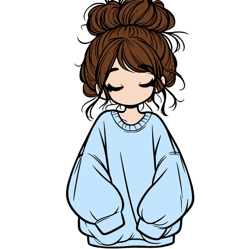 girl with baggy sweatshirt and messy bun