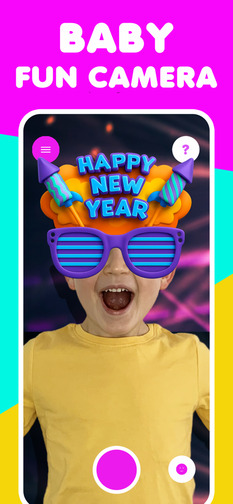Face filter kids game FluoMask - Child using a Happy New Year augmented reality face filter on the FluoMask app