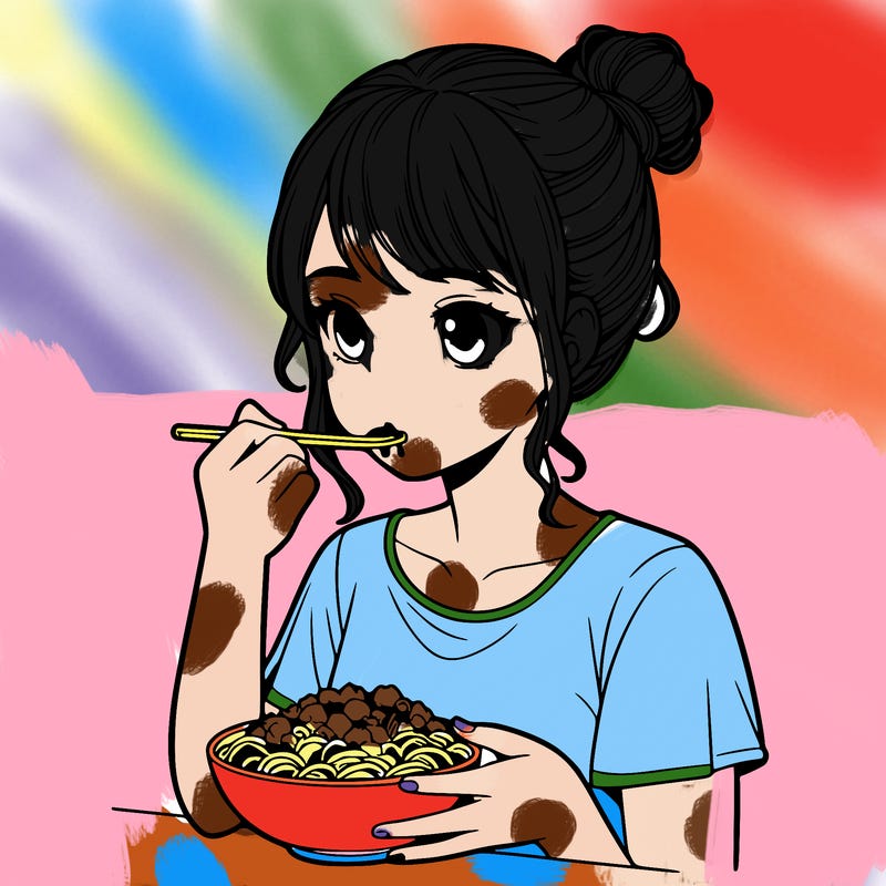a realistic girl, eating food