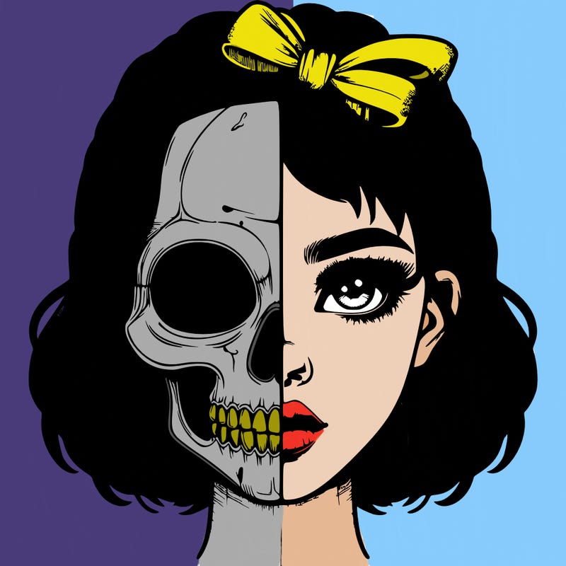 realistic girl with half skull mask