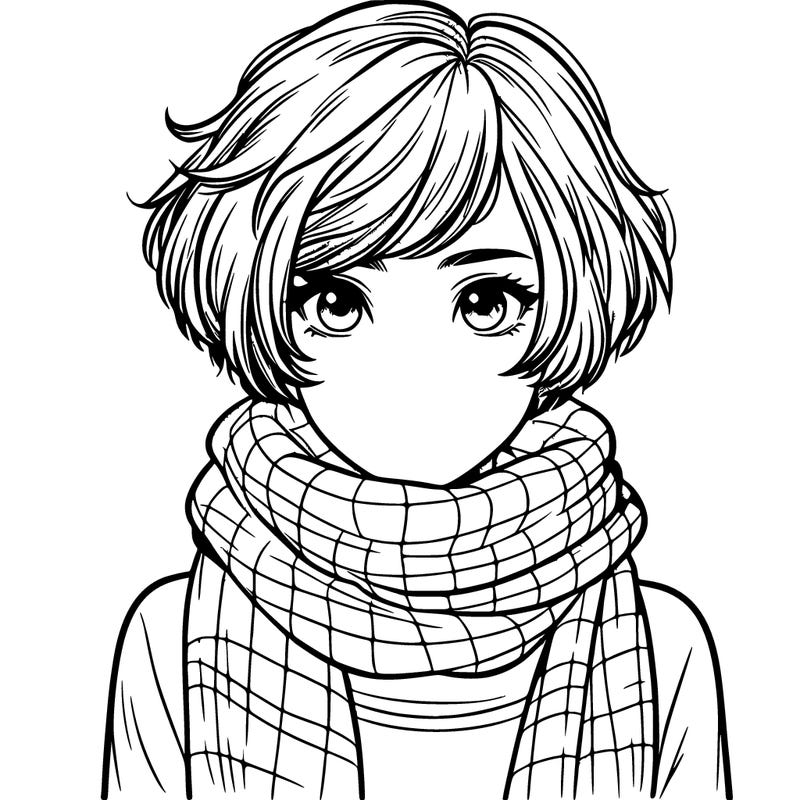realistic girl with short hair and a with scarf