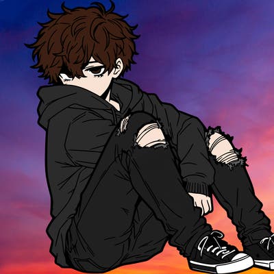 a male hoddie ripped jeans messy hair anime