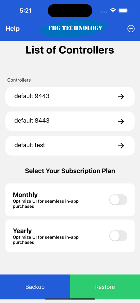 Hotspot Manager - Interfaccia che mostra un elenco di controller di rete e opzioni di piani di abbonamento nell'app Hotspot Manager