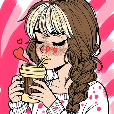 realistic girl drinking coffee