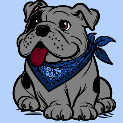 bull dog wearing a bandana