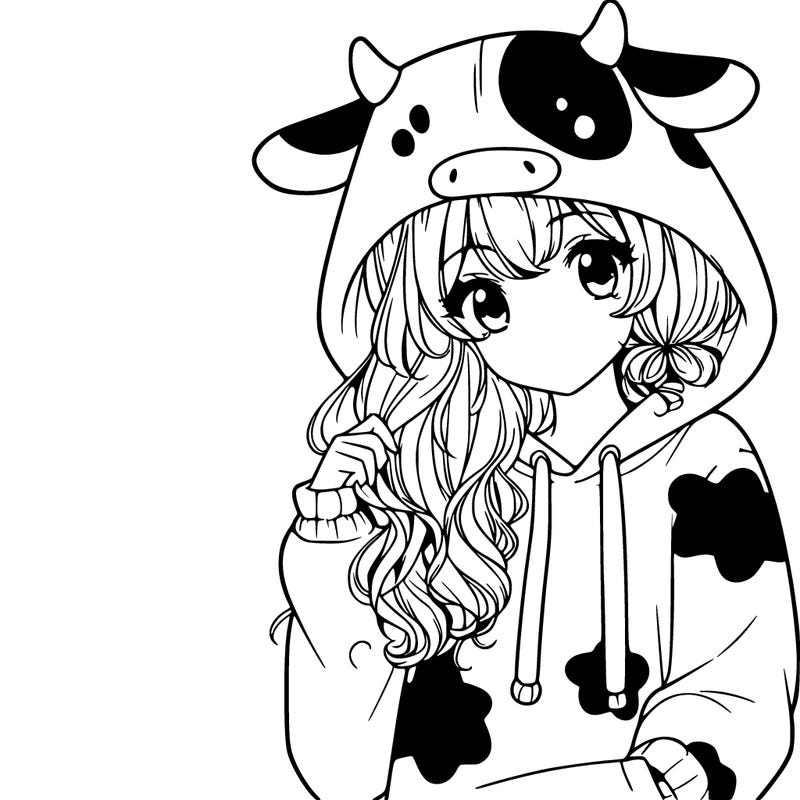 pretty teen girl wearing cute cow hoodie