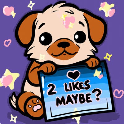 a puppy holding a sign that says 2 likes maybe?