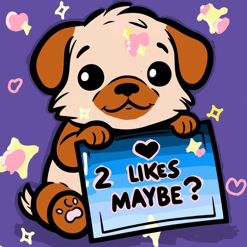 a puppy holding a sign that says 2 likes maybe?