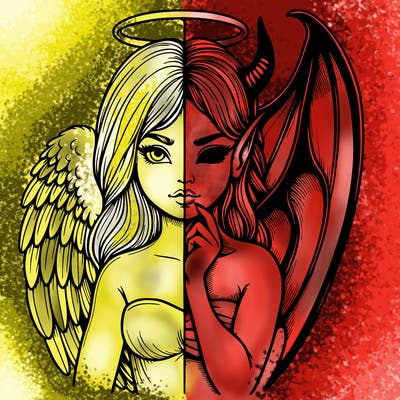 realistic angel half demon