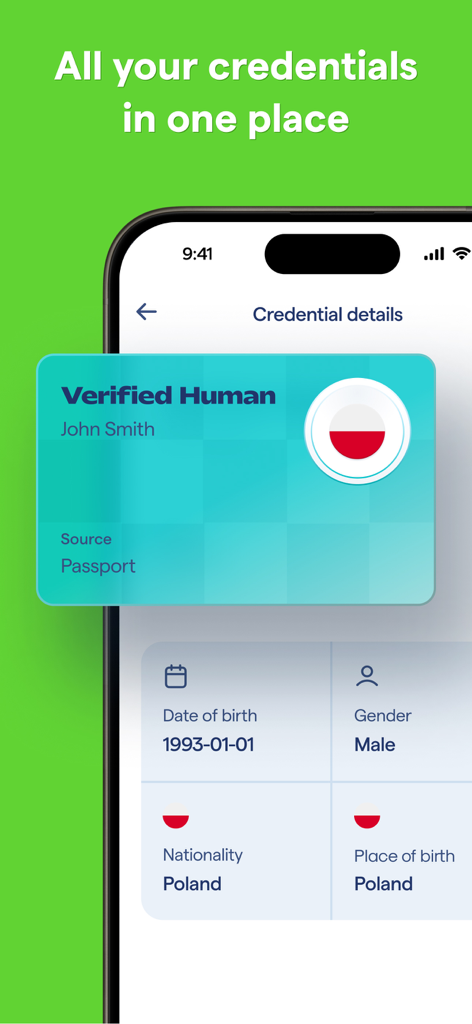 Billions 앱에서 확인된 인간 상태와 개인 정보를 보여주는 디지털 신분증