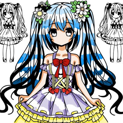anime girl with ponytails and a flower dress