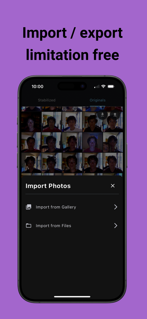 AgeLapse - Screenshot of AgeLapse app showing options to import photos from gallery or files