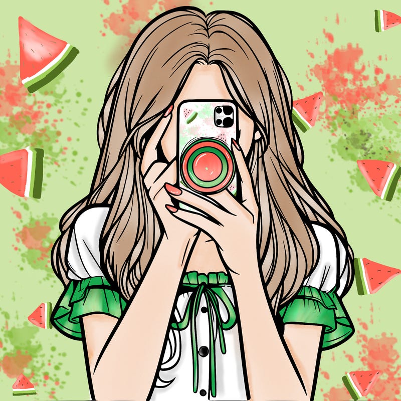 a realistic girl holding her phone taking pictures