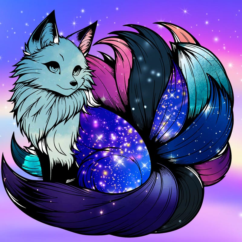 realistic detailed 9 tailed anime fox