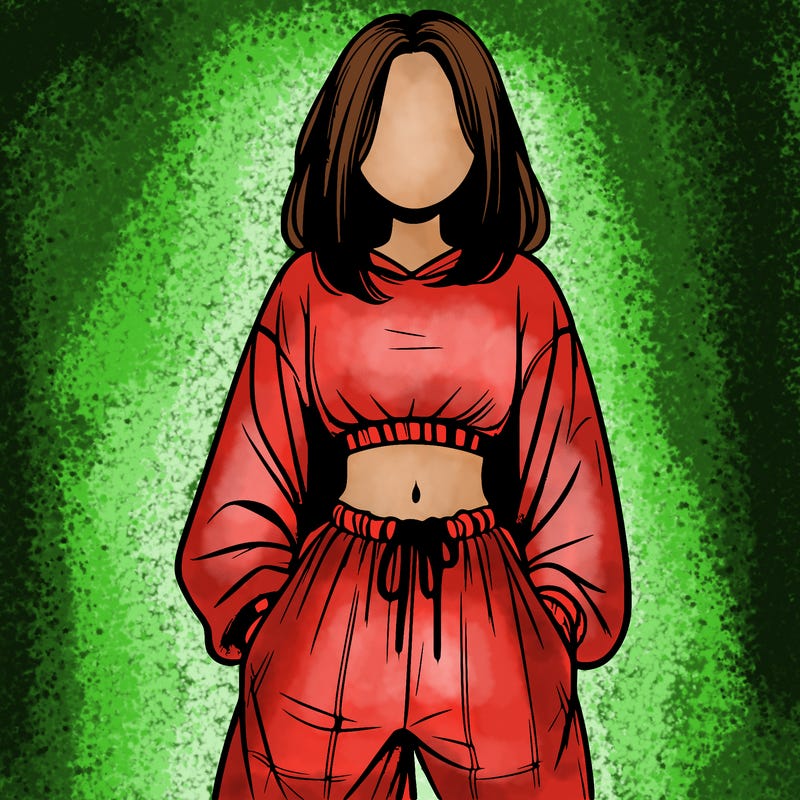 realistic girl faceless with baggy pants and a crop top