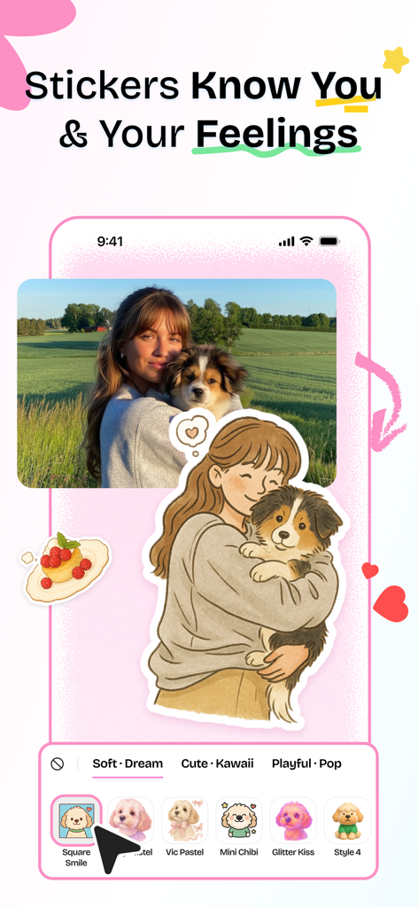 Aesthetic stickers and photo collage interface in the ColadaPic app