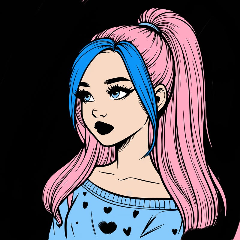 realistic girl with a high ponytail